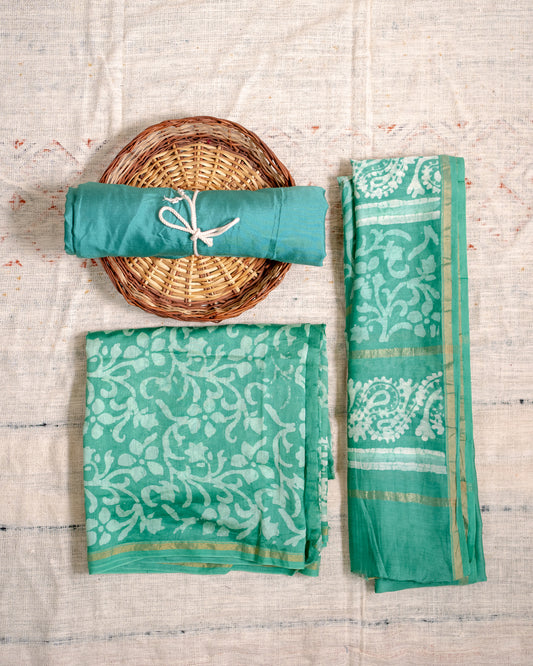 Green Maheshwari Silk Unstitched Suit