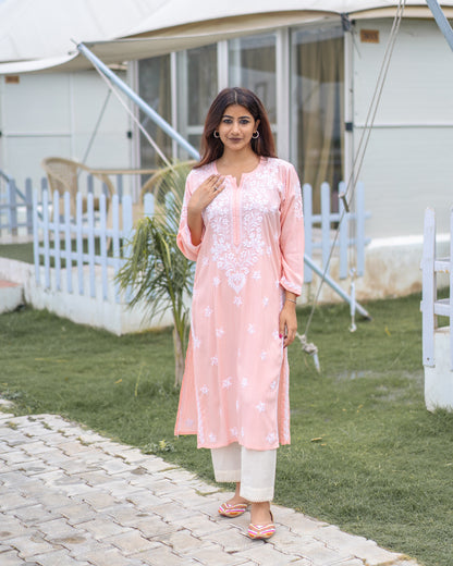 Peach Chikankari Kurti