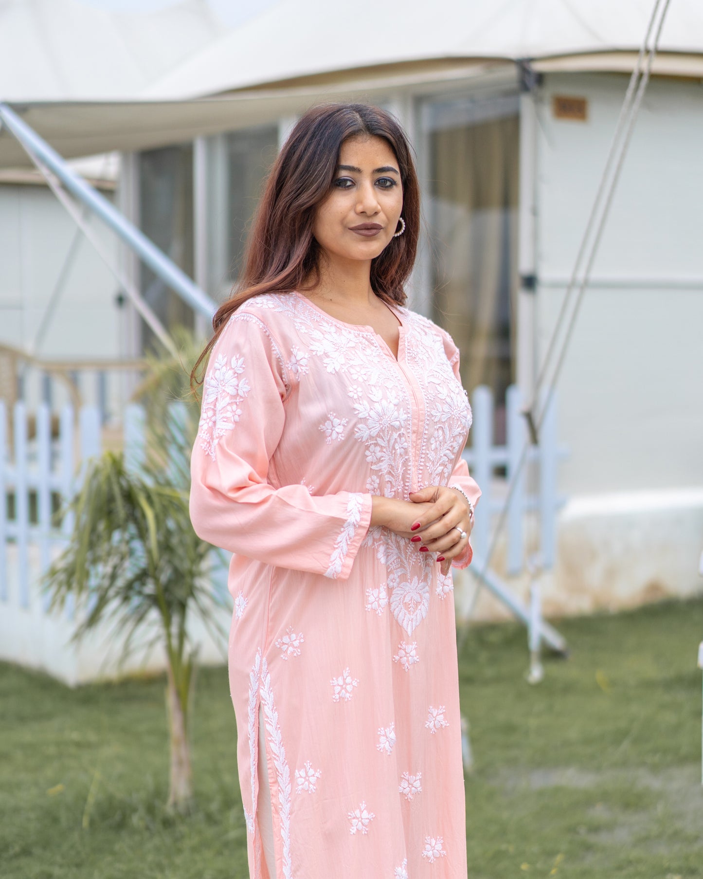 Peach Chikankari Kurti