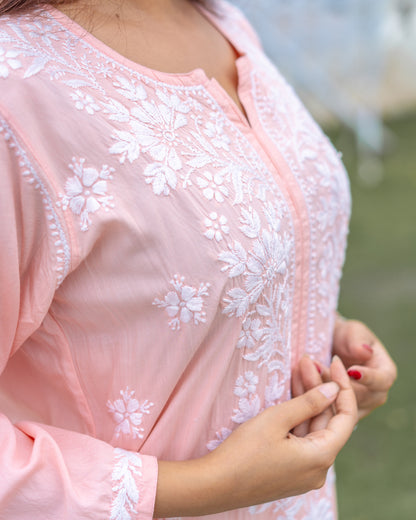 Peach Chikankari Kurti