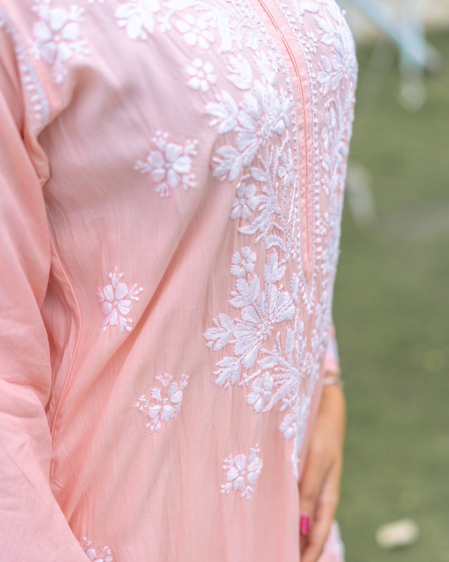 Peach Chikankari Kurti