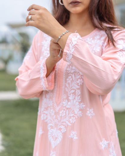 Peach Chikankari Kurti