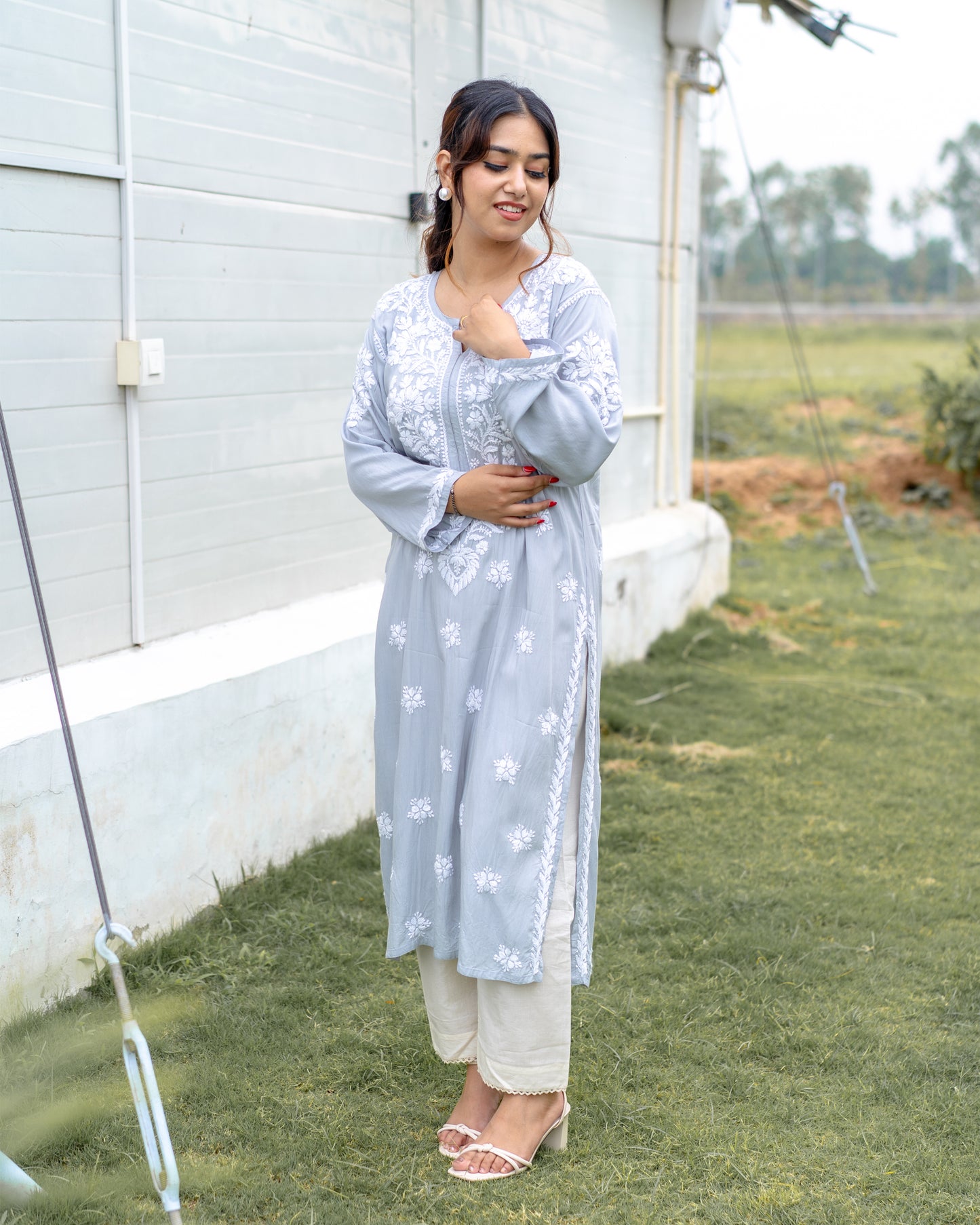 Grey Chikankari Kurti