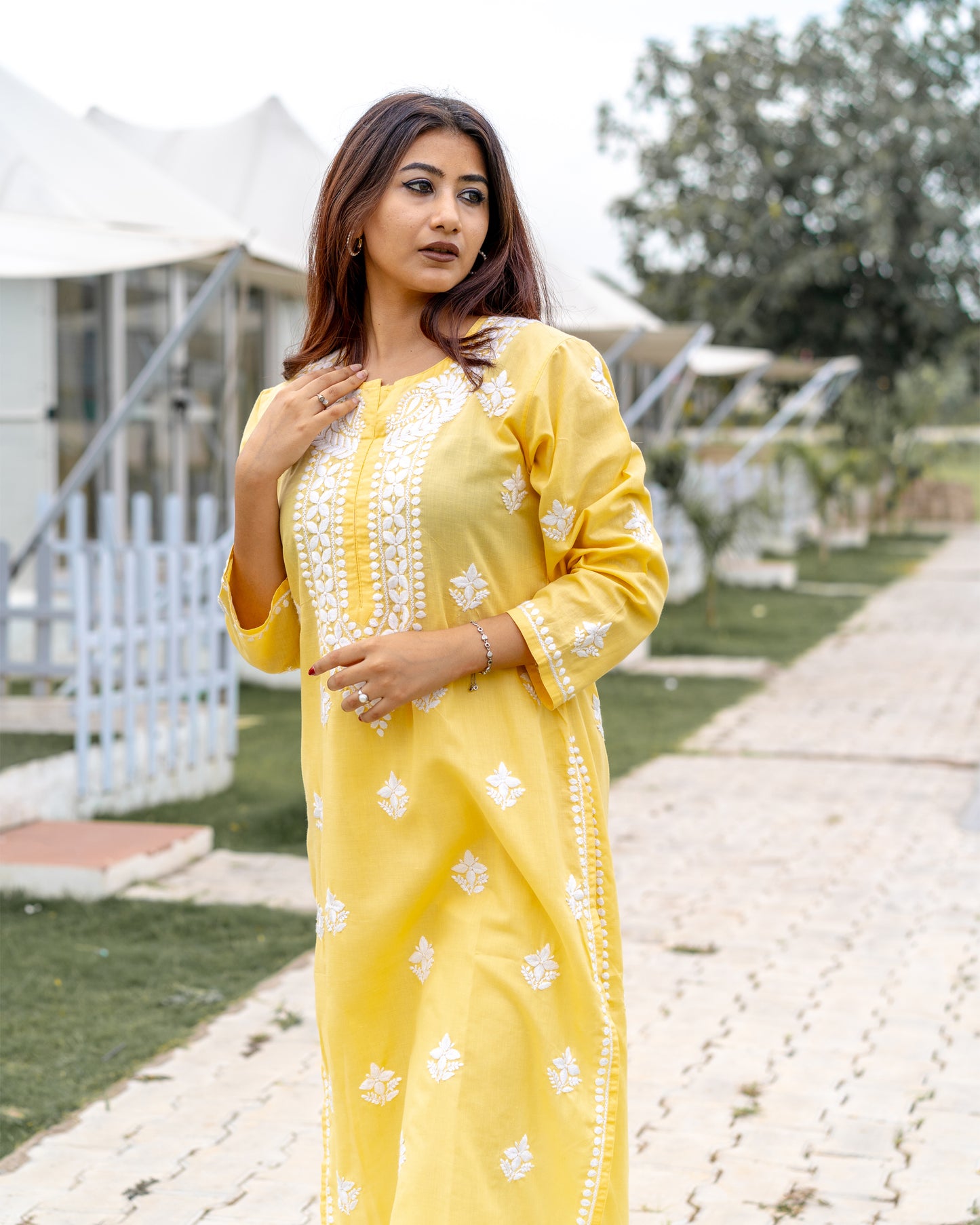 Yellow Chikankari Kurti