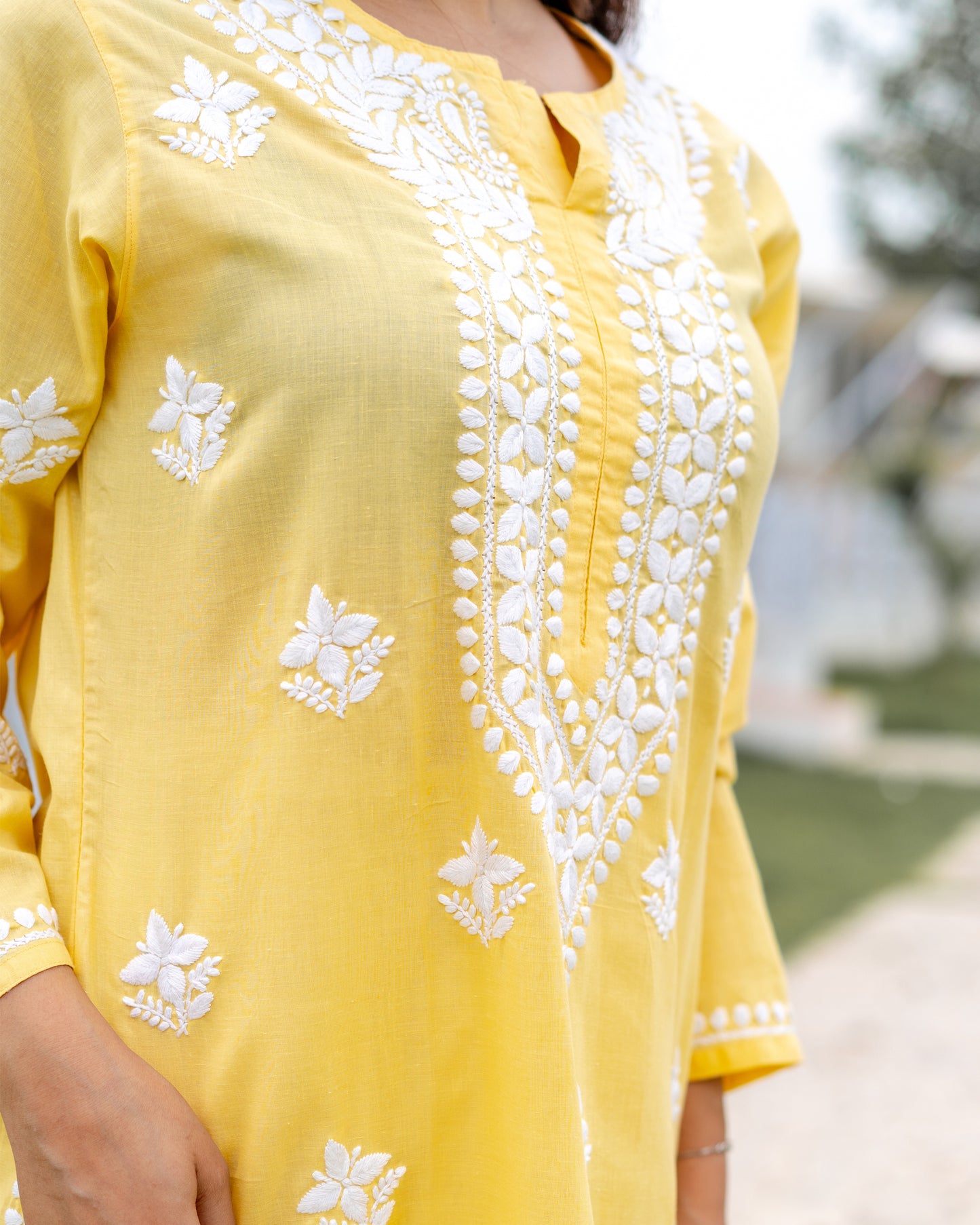 Yellow Chikankari Kurti