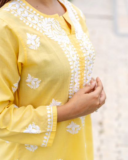 Yellow Chikankari Kurti