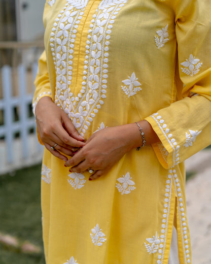 Yellow Chikankari Kurti