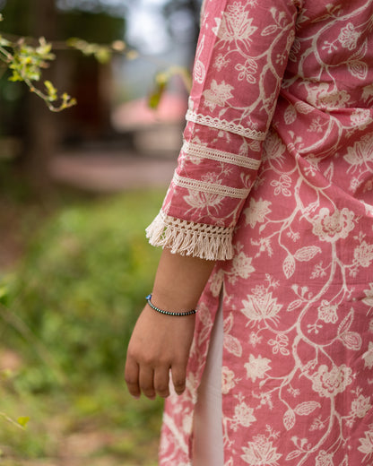 Pink Color Cotton Printed Kurta and Pant Set