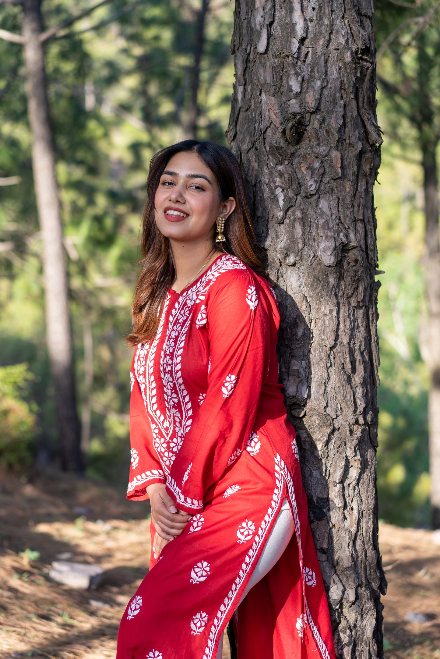 Red Chikankari Kurti