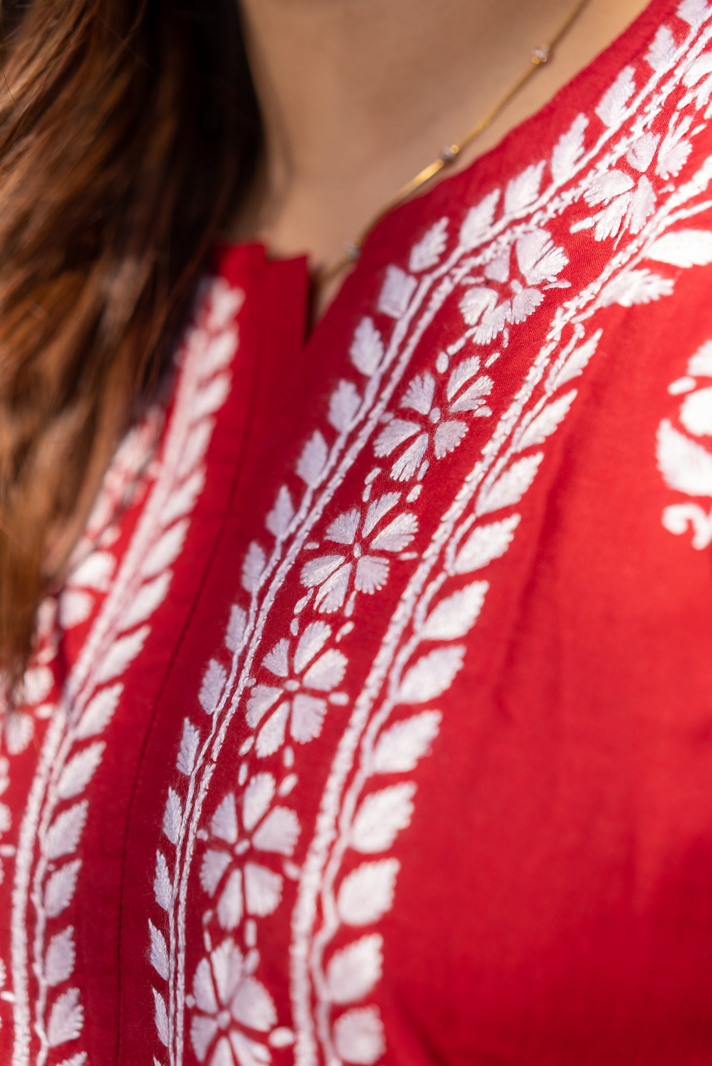 Red Chikankari Kurti