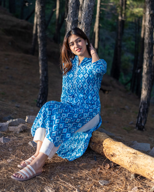 Blue Pattern Block Print Kurti