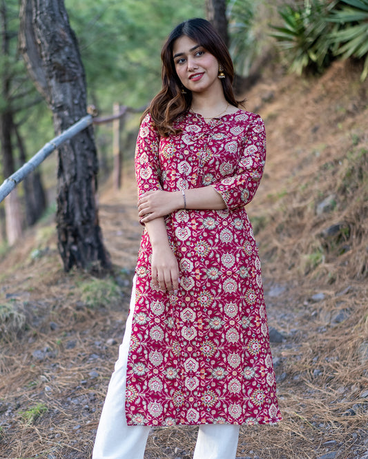 Cotton Red Color Kurti